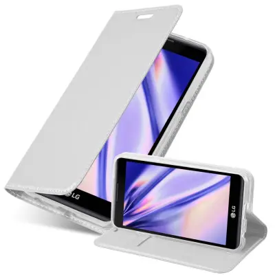 Cadorabo Ohišje, združljivo z LG X POWER v klasično srebrno - Zaščitni ovitek z magnetnim zapiranjem, stoječo funkcijo in režo za kartice