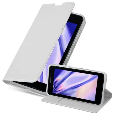 Cadorabo Ohišje, združljivo z Nokia Lumia 640 v klasično srebrno - Zaščitni ovitek z magnetnim zapiranjem, stoječo funkcijo in režo za kartice