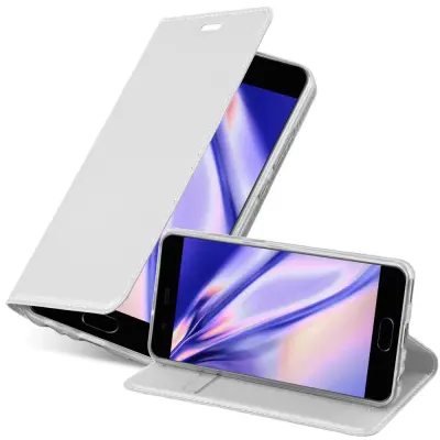 Cadorabo Ohišje, združljivo z Huawei P10 v klasično srebrno - Zaščitni ovitek z magnetnim zapiranjem, stoječo funkcijo in režo za kartice