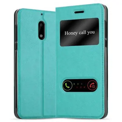 Cadorabo Ohišje, združljivo z Nokia 6 2017 v mint turquoise - Zaščitni ovitek z magnetnim zapiranjem, stoječo funkcijo in 2 okencema za gledanje