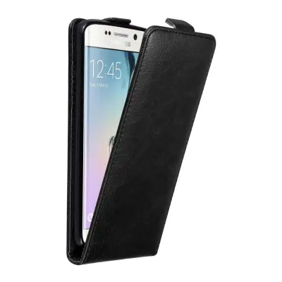 Cadorabo Ohišje, združljivo z Samsung Galaxy S6 EDGE v nočna črna - Zaščitni ovitek v obliki flipa z magnetnim zapiranjem