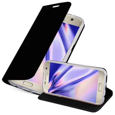 Cadorabo Ohišje, združljivo z Samsung Galaxy S7 v klasična črna - Zaščitni ovitek z magnetnim zapiranjem, stoječo funkcijo in režo za kartice
