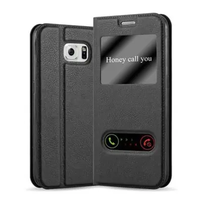 Cadorabo Ohišje, združljivo z Samsung Galaxy S6 v črni komet - Zaščitni ovitek z magnetnim zapiranjem, stoječo funkcijo in 2 okencema za gledanje