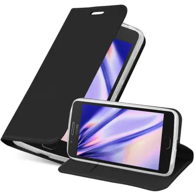 Cadorabo Ohišje, združljivo z Motorola MOTO G5 v klasična črna - Zaščitni ovitek z magnetnim zapiranjem, stoječo funkcijo in režo za kartice