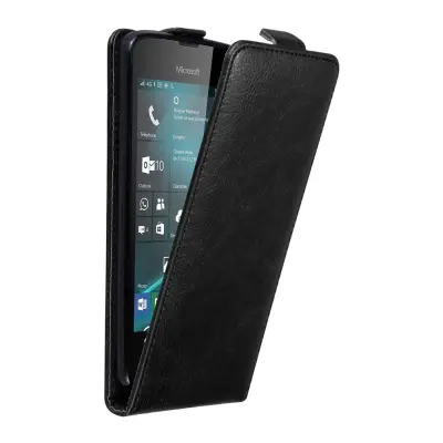 Cadorabo Ohišje, združljivo z Nokia Lumia 550 v nočna črna - Zaščitni ovitek v obliki flipa z magnetnim zapiranjem
