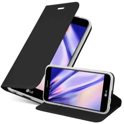 Cadorabo Ohišje, združljivo z LG K10 2017 v klasična črna - Zaščitni ovitek z magnetnim zapiranjem, stoječo funkcijo in režo za kartice