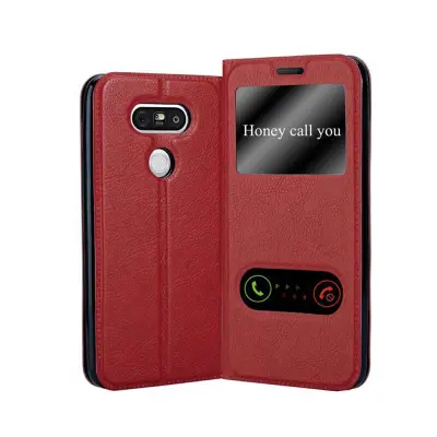 Cadorabo Ohišje, združljivo z LG G5 v žafranovo rdeča - Zaščitni ovitek z magnetnim zapiranjem, stoječo funkcijo in 2 okencema za gledanje