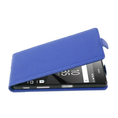 Cadorabo Ohišje, združljivo z Sony Xperia Z5 PREMIUM v mornarsko modra - Zaščitni ovitek v obliki flipa iz teksturiranega umetnega usnja