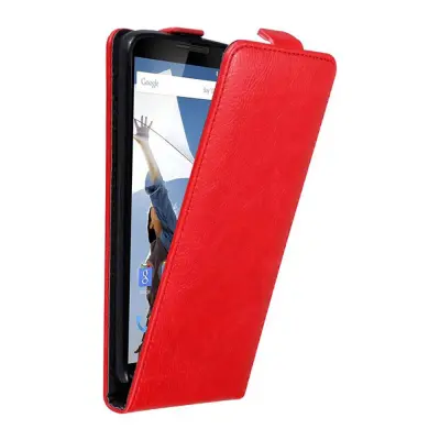 Cadorabo Ohišje, združljivo z Motorola Google NEXUS 6 v rdeče jabolko - Zaščitni ovitek v obliki flipa z magnetnim zapiranjem