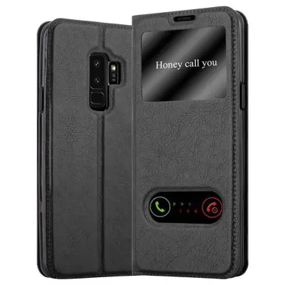 Cadorabo Ohišje, združljivo z Samsung Galaxy S9 PLUS v črni komet - Zaščitni ovitek z magnetnim zapiranjem, stoječo funkcijo in 2 okencema za gledanje