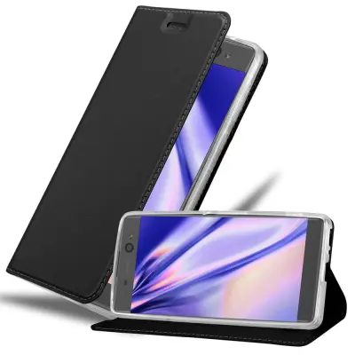 Cadorabo Ohišje, združljivo z Sony Xperia XA v klasična črna - Zaščitni ovitek z magnetnim zapiranjem, stoječo funkcijo in režo za kartice