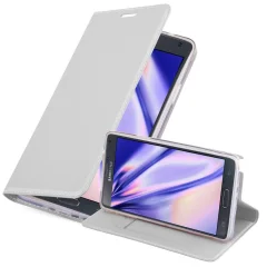 Cadorabo Ohišje, združljivo z Samsung Galaxy NOTE 4 v klasično srebrno - Zaščitni ovitek z magnetnim zapiranjem, stoječo funkcijo in režo za kartice