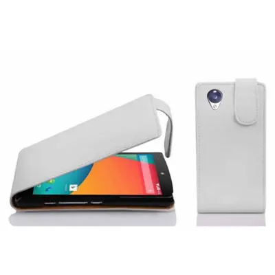 Cadorabo Ohišje, združljivo z LG Google NEXUS 5 v snežno bela - Zaščitni ovitek v obliki flipa iz teksturiranega umetnega usnja