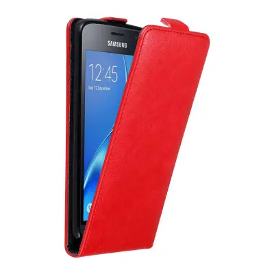 Cadorabo Ohišje, združljivo z Samsung Galaxy J1 2016 v rdeče jabolko - Zaščitni ovitek v obliki flipa z magnetnim zapiranjem