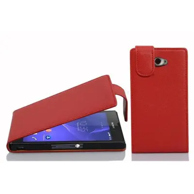 Cadorabo Ohišje, združljivo z Sony Xperia M2 / M2 AQUA v rdeče sladkorno jabolko - Zaščitni ovitek v obliki flipa iz teksturiranega umetnega usnja