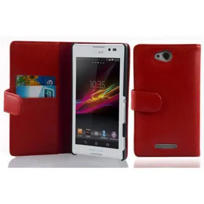 Cadorabo Ohišje, združljivo z Sony Xperia C v rdeče sladkorno jabolko - Zaščitni ovitek iz teksturiranega umetnega usnja in žep za kartice