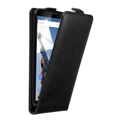 Cadorabo Ohišje, združljivo z Motorola Google NEXUS 6 v nočna črna - Zaščitni ovitek v obliki flipa z magnetnim zapiranjem