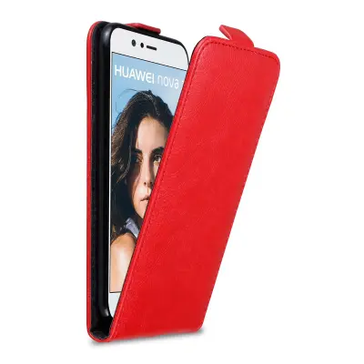 Cadorabo Ohišje, združljivo z Huawei NOVA 2 v rdeče jabolko - Zaščitni ovitek v obliki flipa z magnetnim zapiranjem