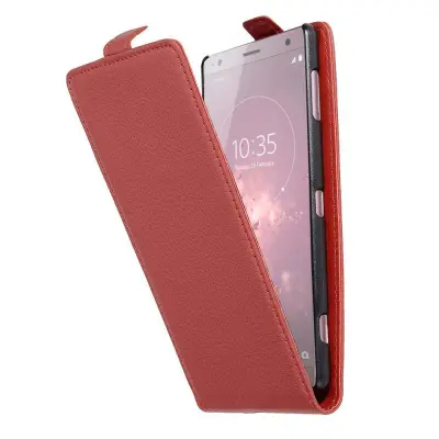 Cadorabo Ohišje, združljivo z Sony Xperia XZ2 v rdeče sladkorno jabolko - Zaščitni ovitek v obliki flipa iz teksturiranega umetnega usnja