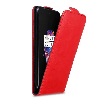 Cadorabo Ohišje, združljivo z OnePlus 5 v rdeče jabolko - Zaščitni ovitek v obliki flipa z magnetnim zapiranjem