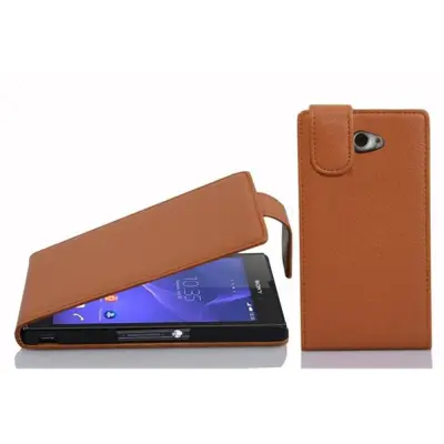Cadorabo Ohišje, združljivo z Sony Xperia M2 / M2 AQUA v sedlo rjave barve - Zaščitni ovitek v obliki flipa iz teksturiranega umetnega usnja