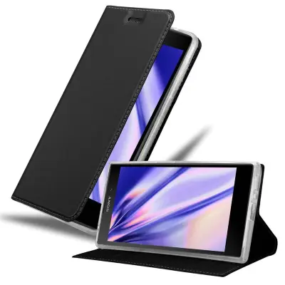Cadorabo Ohišje, združljivo z Sony Xperia L2 v klasična črna - Zaščitni ovitek z magnetnim zapiranjem, stoječo funkcijo in režo za kartice