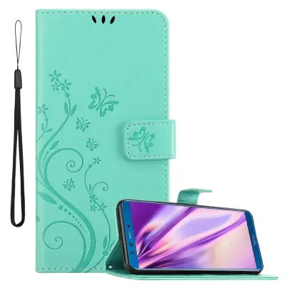 CADORABO Honor 9 LITE v klasično srebrno - ovitek v cvetličnem dizajnu z magnetnim zapiranjem, stoječo funkcijo in režami za kartice