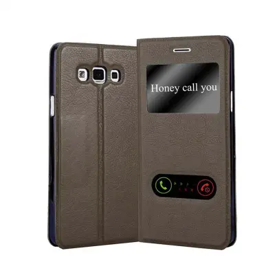 CADORABO Samsung Galaxy A7 2015 v kamnito rjava - Zaščitni ovitek z magnetnim zapiranjem, stoječo funkcijo in 2 okencema za gledanje