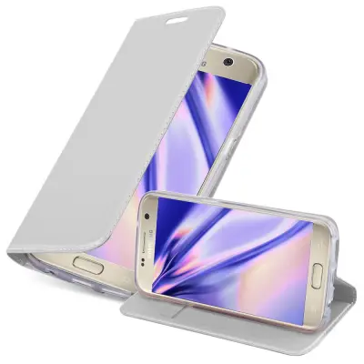 Cadorabo Ohišje, združljivo z Samsung Galaxy S7 v klasično srebrno - Zaščitni ovitek z magnetnim zapiranjem, stoječo funkcijo in režo za kartice