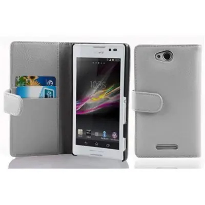 Cadorabo Ohišje, združljivo z Sony Xperia C v snežno bela - Zaščitni ovitek iz teksturiranega umetnega usnja in žep za kartice