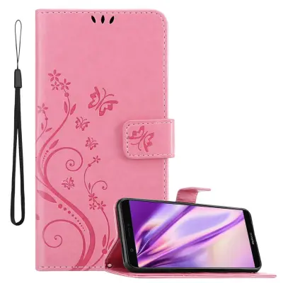 CADORABO Huawei P SMART 2018/Enjoy 7S v klasična zlata - ovitek v cvetličnem dizajnu z magnetnim zapiranjem, stoječo funkcijo in režami za kartice