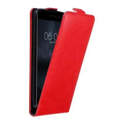 Cadorabo Ohišje, združljivo z Nokia 6 2017 v rdeče jabolko - Zaščitni ovitek v obliki flipa z magnetnim zapiranjem