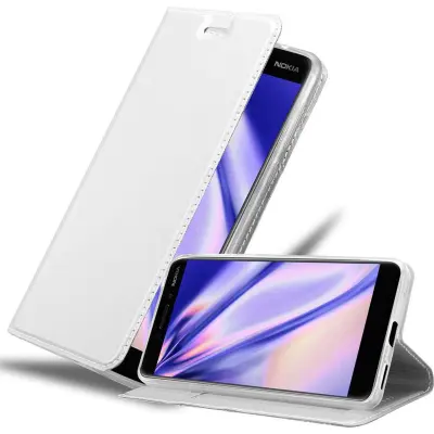 Cadorabo Ohišje, združljivo z Nokia 6.1 v klasično srebrno - Zaščitni ovitek z magnetnim zapiranjem, stoječo funkcijo in režo za kartice