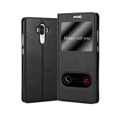 Cadorabo Ohišje, združljivo z Huawei MATE 9 v črni komet - Zaščitni ovitek z magnetnim zapiranjem, stoječo funkcijo in 2 okencema za gledanje