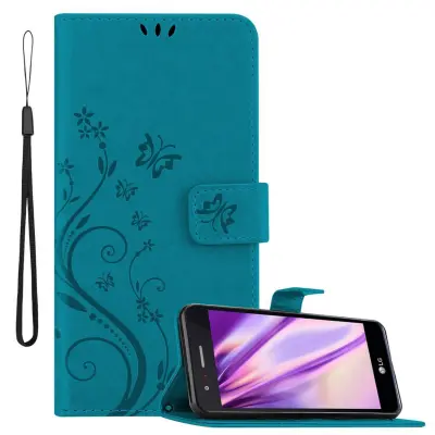 CADORABO LG K8 2017 v klasična rožnata zlata - ovitek v cvetličnem dizajnu z magnetnim zapiranjem, stoječo funkcijo in režami za kartice