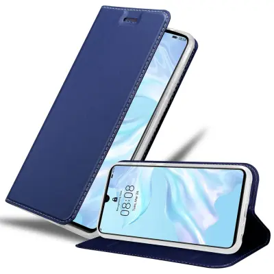 Cadorabo Ohišje, združljivo z Huawei P30 v klasična temno modra - Zaščitni ovitek z magnetnim zapiranjem, stoječo funkcijo in režo za kartice