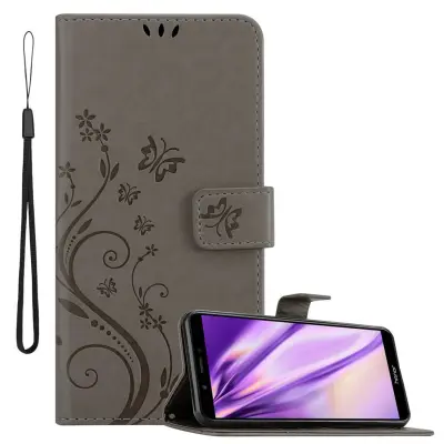 CADORABO Honor 7C/Huawei Y7 2018 v klasična črna - ovitek v cvetličnem dizajnu z magnetnim zapiranjem, stoječo funkcijo in režami za kartice