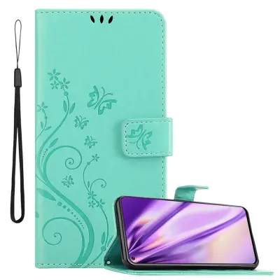 CADORABO Samsung Galaxy A8s v klasično srebrno - ovitek v cvetličnem dizajnu z magnetnim zapiranjem, stoječo funkcijo in režami za kartice