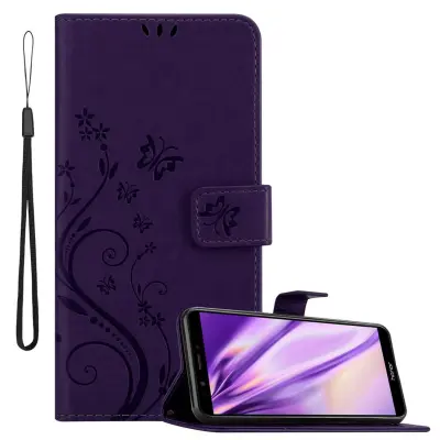 CADORABO Honor 7C/Huawei Y7 2018 v klasična temno modra - ovitek v cvetličnem dizajnu z magnetnim zapiranjem, stoječo funkcijo in režami za kartice