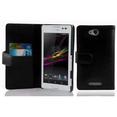 Cadorabo Ohišje, združljivo z Sony Xperia C v oksid črna - Zaščitni ovitek iz teksturiranega umetnega usnja in žep za kartice
