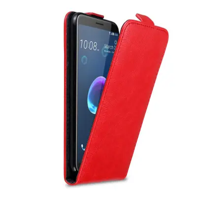 Cadorabo Ohišje, združljivo z HTC Desire 12 v rdeče jabolko - Zaščitni ovitek v obliki flipa z magnetnim zapiranjem