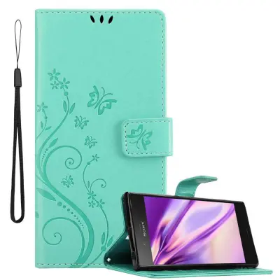 CADORABO Sony Xperia XZ1 v klasično srebrno - ovitek v cvetličnem dizajnu z magnetnim zapiranjem, stoječo funkcijo in režami za kartice