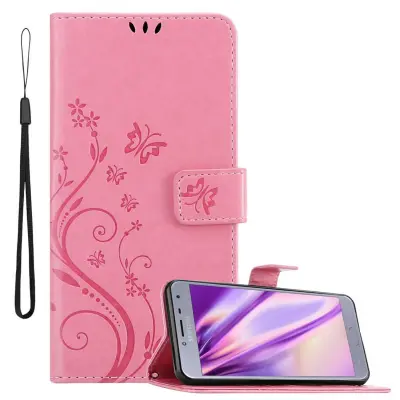 CADORABO Samsung Galaxy J4 2018 v klasična zlata - ovitek v cvetličnem dizajnu z magnetnim zapiranjem, stoječo funkcijo in režami za kartice