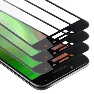 CADORABO Samsung Galaxy J4 2018 - Zaščitna folija v transparentno s čarno - 3-pack Kaljeno steklo za zaščito zaslona s trdoto 9H in 3D dotikom