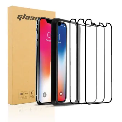 Cadorabo 3x Celotna zaščitna folija za zaslon, združljiva z Apple iPhone X/XS v transparentna s črno - 3-pack Kaljeno steklo za zaščito zaslona s prip