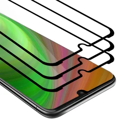CADORABO Motorola MOTO E6 PLUS - Zaščitna folija v transparentno s čarno - 3-pack Kaljeno steklo za zaščito zaslona s trdoto 9H in 3D dotikom