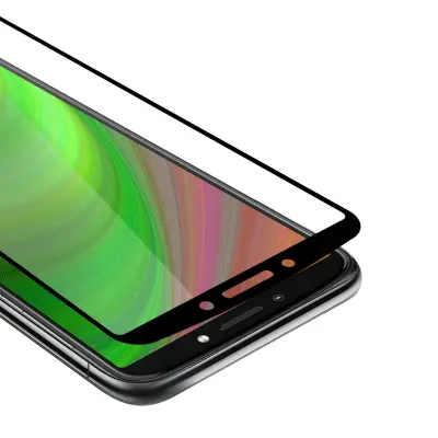 CADORABO Motorola MOTO E5 PLUS - Zaščitna folija za transparentna s črno barvo - Zaščitno steklo s kaljenim zaslonom s trdoto 9H in 3D dotikom