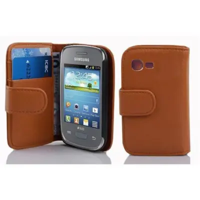 Cadorabo Ohišje, združljivo z Samsung Galaxy POCKET NEO v sedlo rjave barve - Zaščitni ovitek iz teksturiranega umetnega usnja in žep za kartice