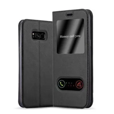 Cadorabo Ohišje, združljivo z Samsung Galaxy S8 v črni komet - Zaščitni ovitek z magnetnim zapiranjem, stoječo funkcijo in 2 okencema za gledanje