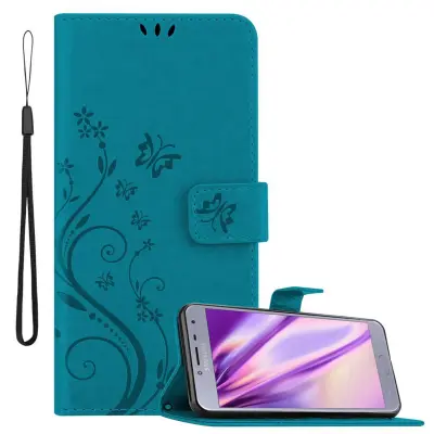 CADORABO Samsung Galaxy J4 2018 v klasična rožnata zlata - ovitek v cvetličnem dizajnu z magnetnim zapiranjem, stoječo funkcijo in režami za kartice